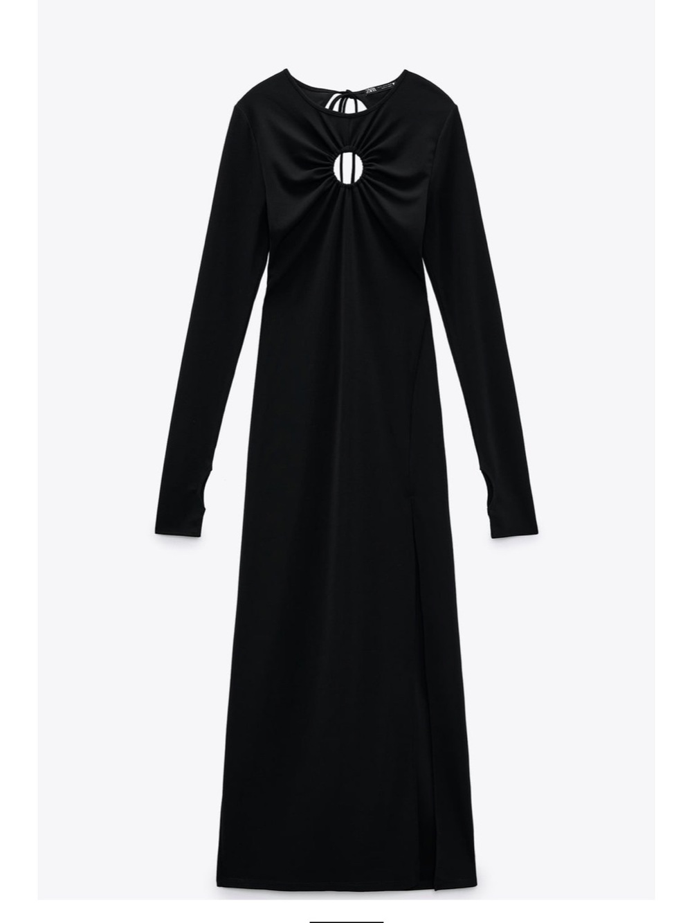 Zara Black Long-Sleeve Open Back Keyhole Midi Dress, Size M